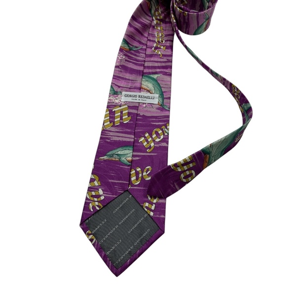 GIORGIO REDAELLI Purple Dolphin Silk LUXURY Tie ITALY - Picture 2 of 4